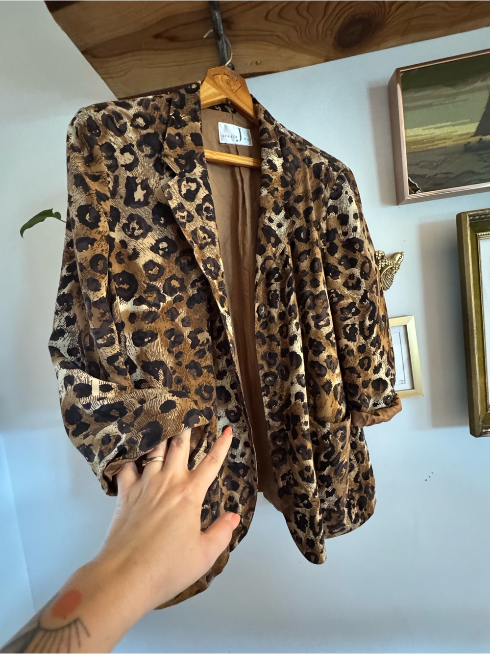 VINTAGE Oversized Studio Leopard Print Blazer in Brown and Cream